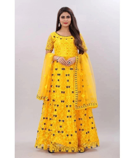 JULEE - Yellow Anarkali Net Womens Semi Stitched Ethnic Gown ( Pack of 1 ) - None