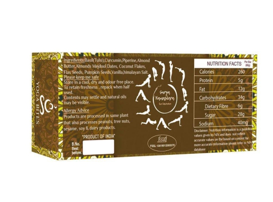 YOGABITES- Ayurveda Bars /Protein Bar /Energy Bar - Basil,Curcumin with Piperine ,Almond ,Medjool Dates, Coconut, Flax, Pumpkin-60 ge (Pack of 6)