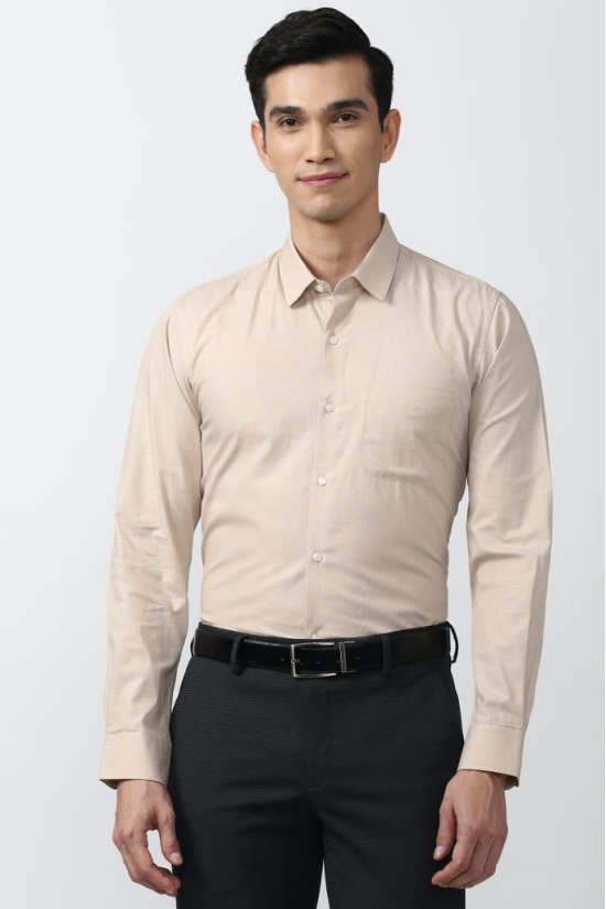 Men Beige Slim Fit Formal Full Sleeves Formal Shirt