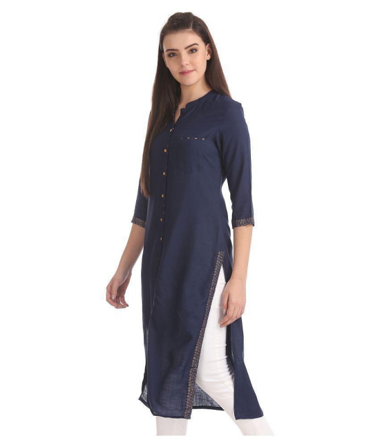 Anahi - Blue Rayon Women's Front Slit Kurti - S