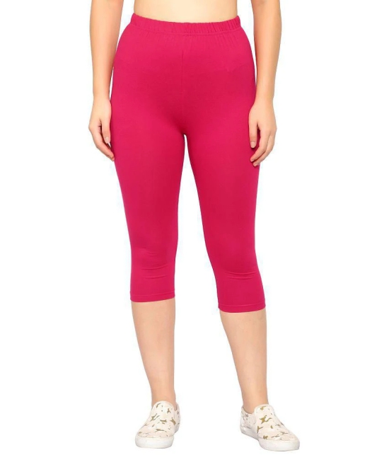 Diaz Pink Cotton Lycra Solid Capri - Single - S