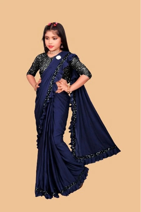 JULEE - Navy Blue Lycra Girls Saree ( Pack of 1 ) - None