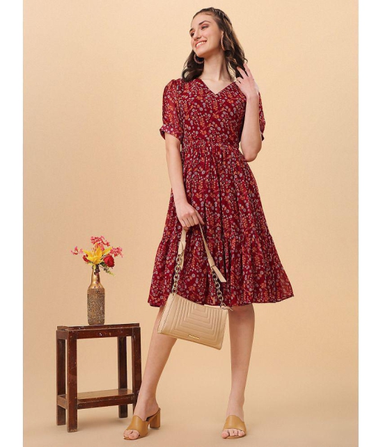 gufrina Rayon Printed Knee Length Womens Fit & Flare Dress - Maroon ( Pack of 1 ) - None