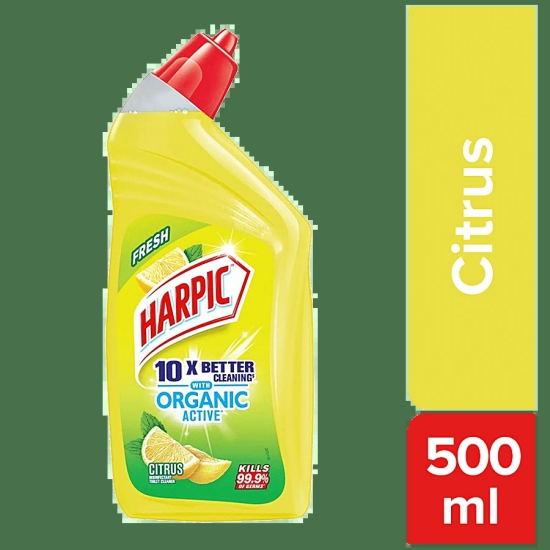 Harpic Organic Active Disinfectant Toilet Cleaner Liquid, Citrus, 500 Ml