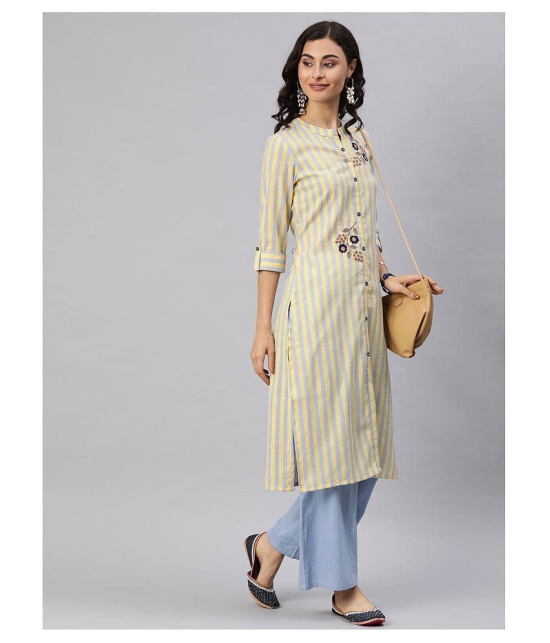 Alena - Yellow Cotton Women''s Straight Kurti - M