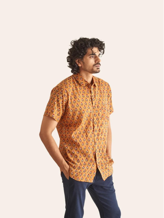 Rusty Tan Handblock Printed Cotton Shirt-L