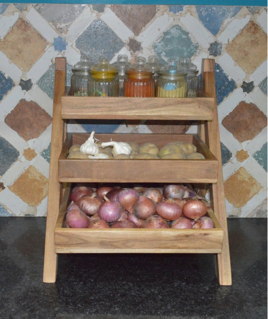 Orchid Homez Solid Wood Vegetable and Fruit Stand | Multipurpose Kitchen Organizer | Onion Baskets for Storage. Sturdy Vegetable Rack for Kitchen. Perfect Vegetable and Fruit Basket for Kitchen Storage. Durable Vegetable and Fruit Storage Unit (3 Layer).