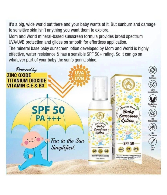 Mom & World Mineral Based Baby Sunscreen Lotion, SPF 50 PA+++, 120ml - UVA/UVB Protection, Water Resistance