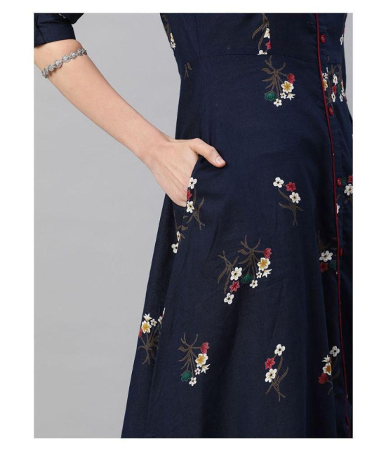 Alena Navy Cotton A-line Kurti - XL