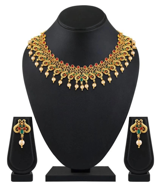 Asmitta Jewellery Zinc Golden Traditional Necklaces Set Choker - Golden