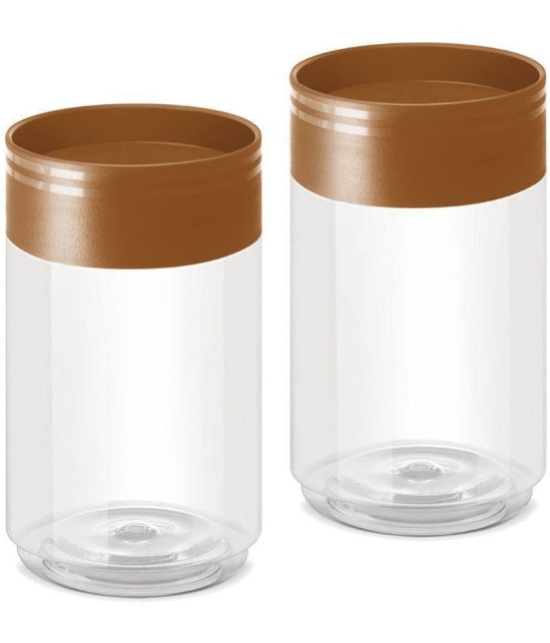 Milton Stack IT 750 Plastic Storage Jar, Set of 2, (630 ml Each), Brown | Air Tight | Storage Jar | Kitchen Organiser | BPA Free | Stackable | Modular | Food Grade | Recyclable - Brown