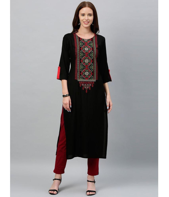 KIPEK - Black Rayon Womens Straight Kurti ( Pack of 1 ) - None