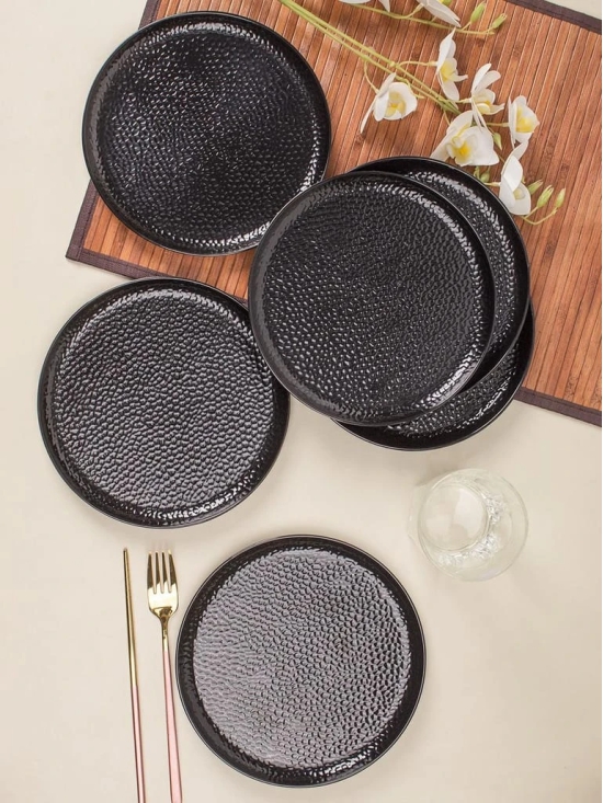 Round Quarter Plates, Half Plates, Dinner Set, Hammered Melamine, Black, Pack of 6