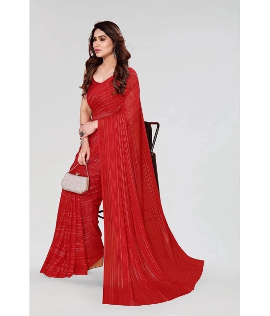 ANAND SAREES Satin Self Design Saree Without Blouse Piece - Red ( Pack of 1 ) - Red