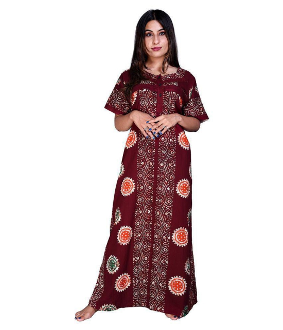 Raj Maroon Cotton Nursing Nighty Single - Free Size