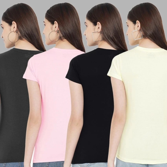 Fabflee - Multi Color Cotton Blend Regular Fit Womens T-Shirt ( Pack of 4 ) - None