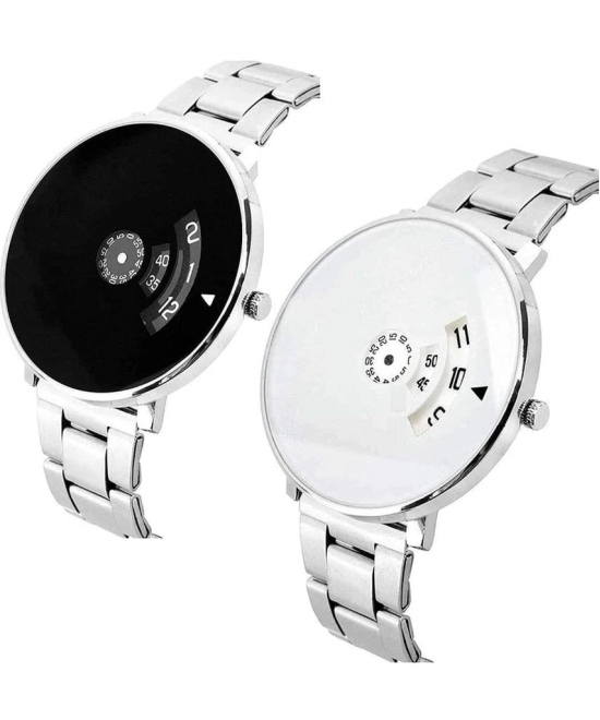 Exelent Analogue White & Black Dial Stainless Steel Strap Watch for Mens -Watch Combo Set