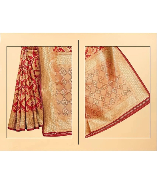 Gazal Fashions - Red Banarasi Silk Saree With Blouse Piece ( Pack of 1 ) - Red