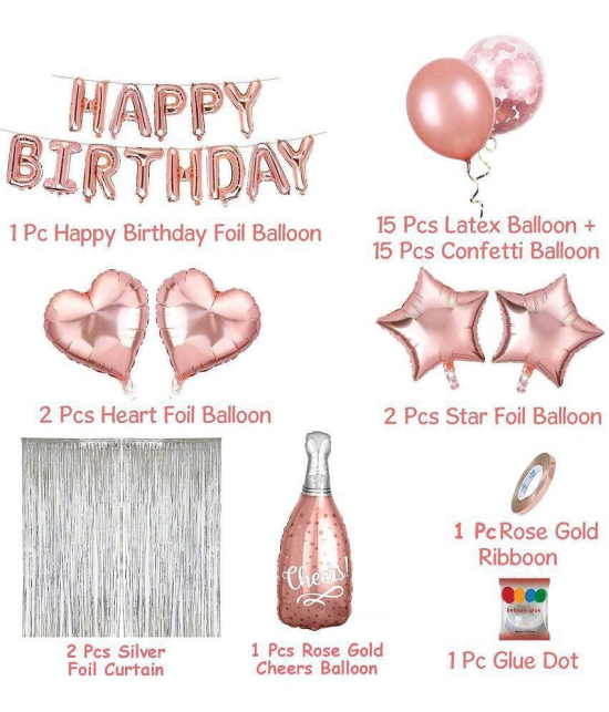 Party Propz Rose Gold Birthday Decorations Items 40Pcs Combo Set For Girls With Rose Gold Foil Balloon; Metallic Confetti Balloons; Silver Foil Curtain;Decorations Items Celebration/Balloon 