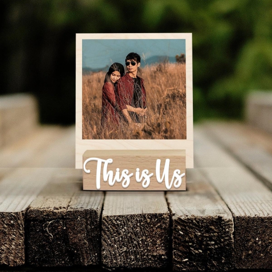 Personalised Polaroid Wooden Photo with Base-You n Me