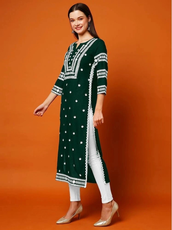 Kapadia Rayon Embroidered Straight Womens Kurti - Green ( Pack of 1 ) - None