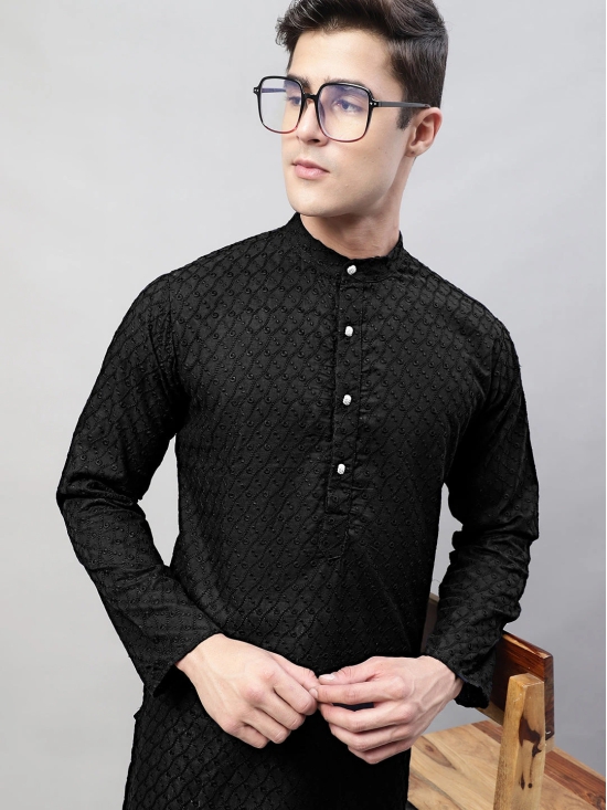 Jompers Men Black Chikan Kurta Only-XL / Black