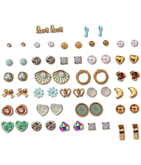 FASHION FRILL Golden Stud Earrings ( More Than 10 ) - Golden