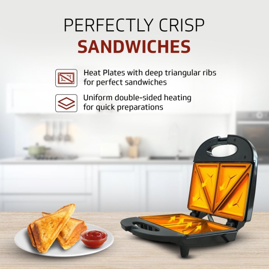 VST80 2 Slice Sandwich Maker | Fixed Non-Stick Triangular Plates with Powerful 800 Watt Heating Rods | Easy to Clean Non-Stick Greblon Coating | 1 Year Warranty