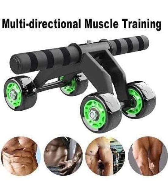 Anti Skid Double Wheel AB Roller Exerciser for Total Body Workout with Steel Handle and Knee Mat - Unisex Fitness Equipment for Men and Women (4 WHEEL )(GREEN) Pack of 1