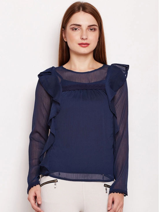 Oxolloxo Women Navy Blue Solid Top