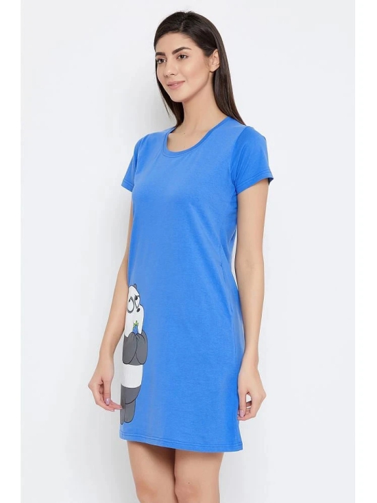 Clovia Blue Cotton Womens Nightwear Night Dress ( Pack of 1 ) - None