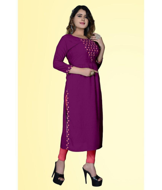 haya fashion - Magenta Rayon Women's Straight Kurti ( Pack of 1 ) - None