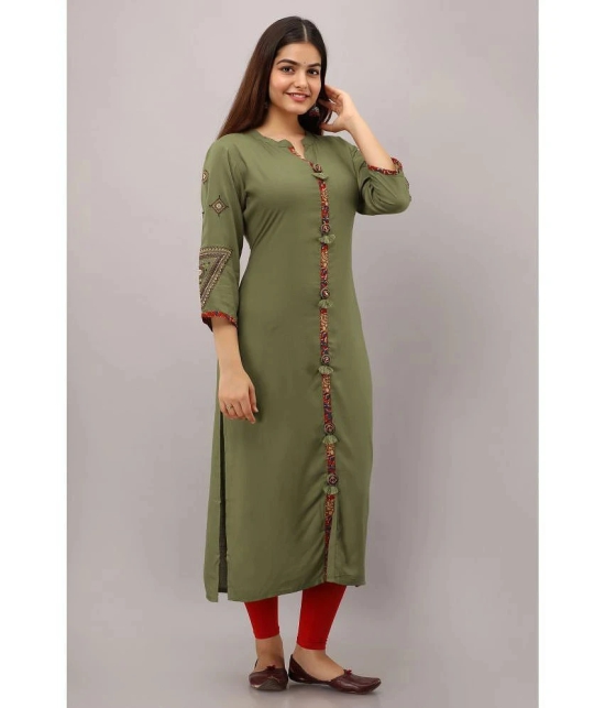 Preksha - Olive Rayon Womens Front Slit Kurti ( Pack of 1 ) - None