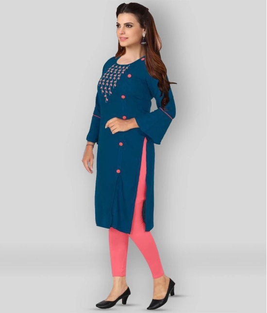 Kapadia - Blue Rayon Womens Straight Kurti ( Pack of 1 ) - M