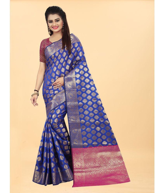 Gazal Fashions - Blue Banarasi Silk Saree With Blouse Piece ( Pack of 1 ) - Blue