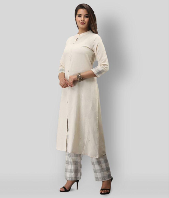 MAUKA - White Front Slit Cotton Womens Stitched Salwar Suit ( Pack of 1 ) - 3XL