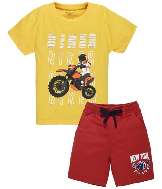 PLUM TREE - 100% Cotton Yellow Boys T-Shirt & Shorts ( Pack of 2 ) - None