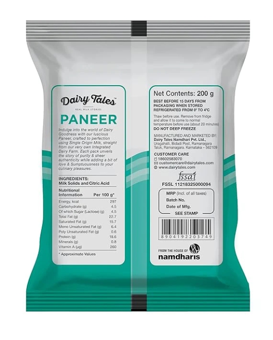 Dairy Tales Fresh Packed Paneer, 200 Gm