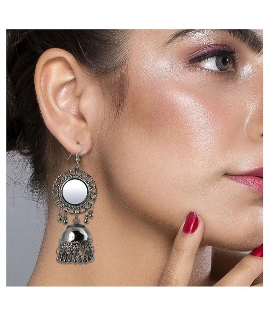 Silver Shine Trendy Silver Mirror Jhumki with Small Danglers Earrings for Women - Silver