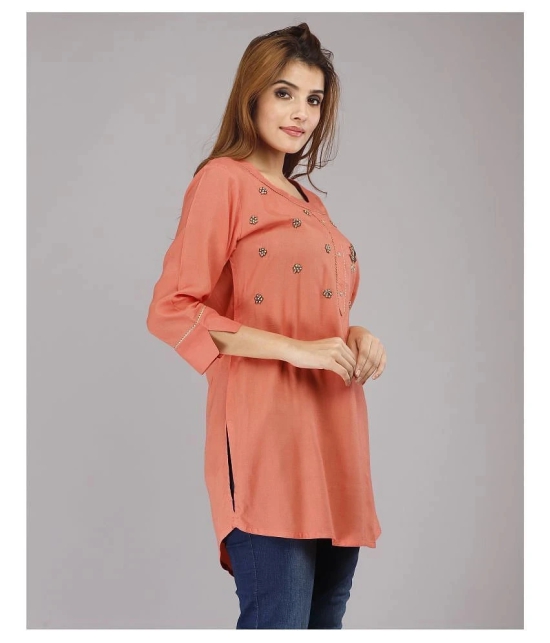 HIGHLIGHT FASHION EXPORT - Peach Rayon Womens Straight Kurti ( Pack of 1 ) - M