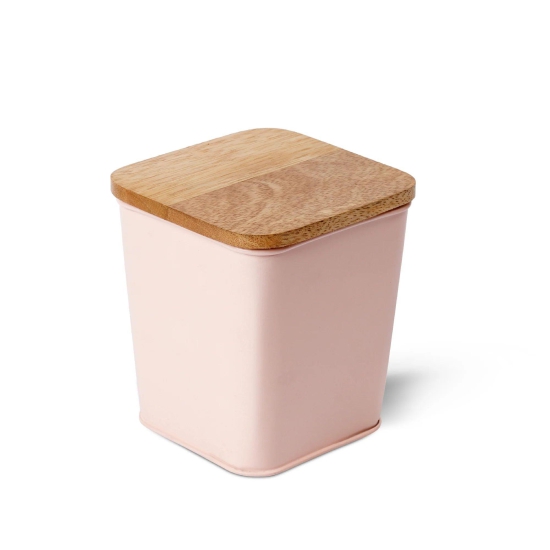 Square Metal Storage Jar Small: Peach