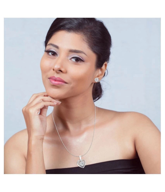 Vighnaharta Delicate Silver Drop Solitaire Pendant Set with Earrings for Women  and Girls - Silver