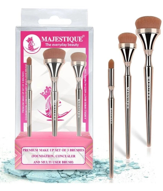 Majestique Foundation Concealer and Multi-Use Brush Professional Makeup Brush Set - 3Pcs