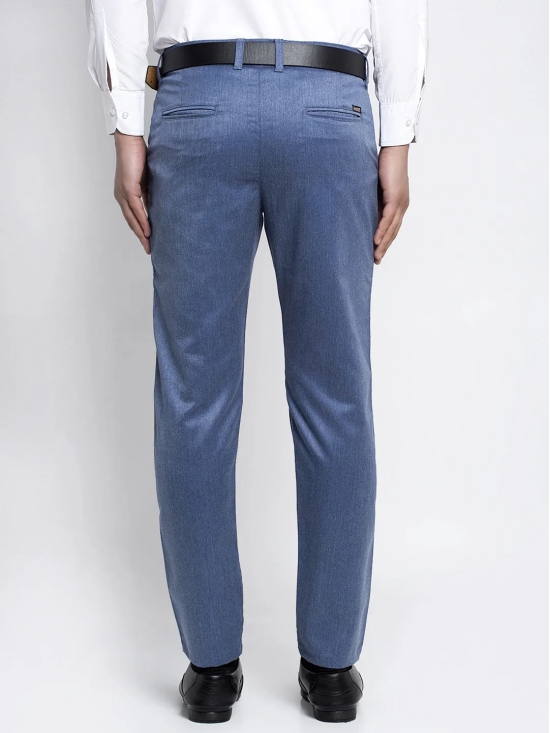 Indian Needle Men's Blue Cotton Solid Formal Trousers-30 / Blue