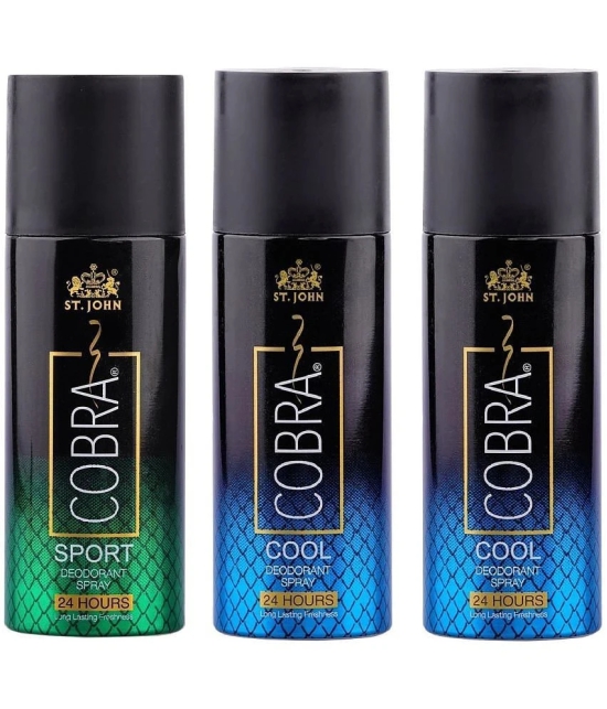 ST.JOHN Cobra Cool 150ml*2 & Sport 150ml Deodorant Spray for Men (450ml) - Pack of 3