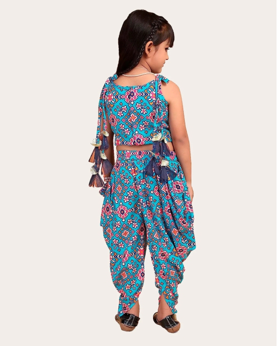 Girls Printed Stylish Flared Palazzo With Crop Top | Silk & Rayon Palazzo Set-Blue / 6 Years-7 Years