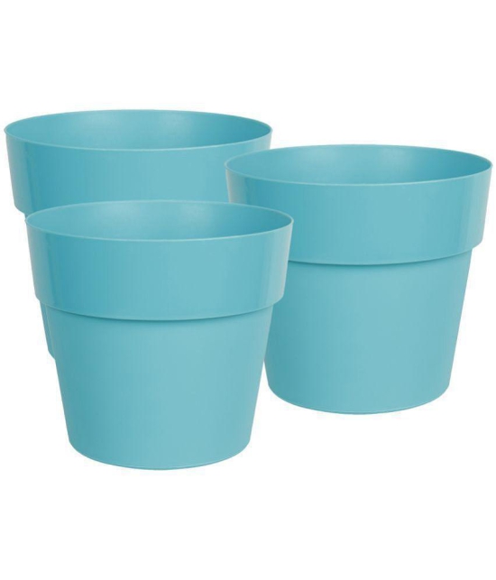 HOMETALES Green Color Plastic Pots & Planters for Gardening, Indoor & Outdoor ( Pack of 3 ) - 18cm (Length) - Sky Blue