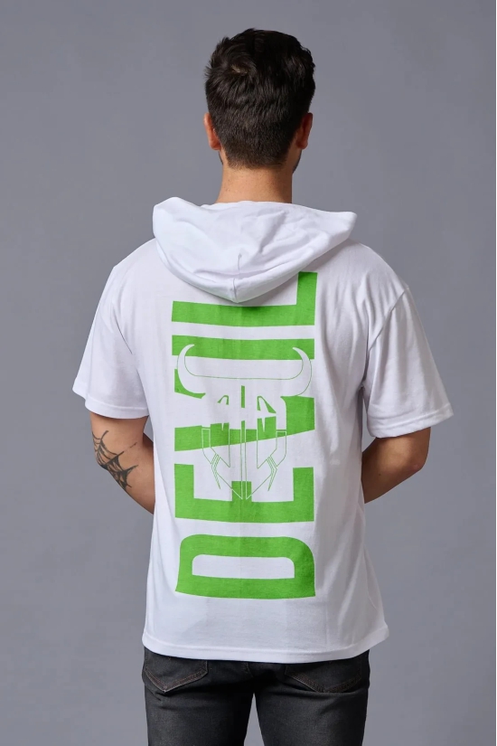 Devil (in Green) Printed White Hooded Oversized T-Shirt for Men 5XL