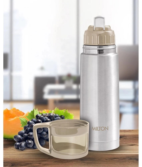 Milton Glassy 350 Thermosteel 24 Hours Hot and Cold Water Bottle with Drinking Cup Lid, 350 ml, Grey - Grey