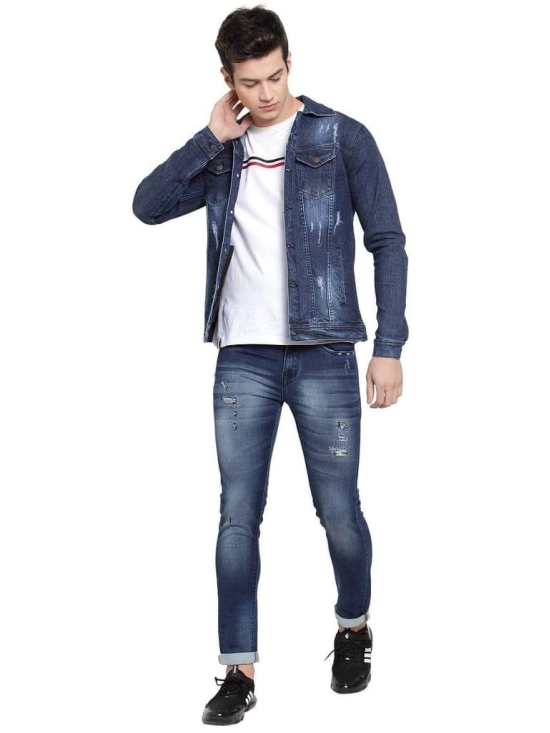 Rodamo Men Navy Blue Solid Denim Jacket